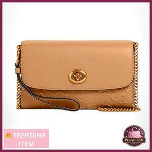 Signature Canvas Leather Crossbody Bag with Detachable Strap, Turnlock Closure